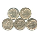 (5) Roosevelt Silver Dimes