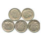 (5) Roosevelt Silver Dimes