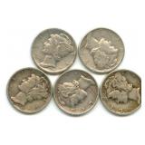 (5) Mercury Silver Dimes