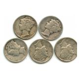 (5) Mercury Silver Dimes