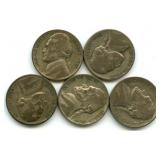 Group of 5 Jefferson Silver War Nickels
