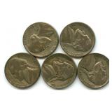 Group of 5 Jefferson Silver War Nickels