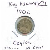 1902 King Edward VII Ceylon 10 Cent Silver