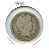 1908 Barber Silver Half Dollar