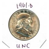 1961-D Franklin Uncirculated Silver Half Dollar