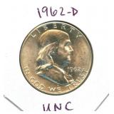 1962-D Franklin Uncirculated Silver Half Dollar