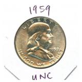 1959 Franklin Uncirculated Silver Half Dollar