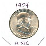 1954 Franklin Uncirculated Silver Half Dollar