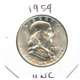 1959 Franklin Uncirculated Silver Half Dollar