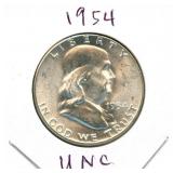 1954 Franklin Uncirculated Silver Half Dollar