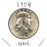 1954 Franklin Uncirculated Silver Half Dollar