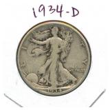 1934-D Walking Liberty Silver Half Dollar