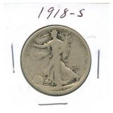 1918-S Walking Liberty Silver Half Dollar