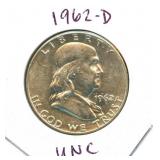 1962-D Franklin Uncirculated Silver Half Dollar
