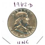1962-D Franklin Uncirculated Silver Half Dollar