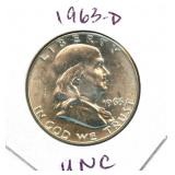 1963-D Franklin Uncirculated Silver Half Dollar