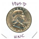 1963-D Franklin Uncirculated Silver Half Dollar