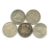 (5) Canadian Silver Dimes