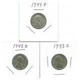 Group of 3 Uncirculated 1943 WWII Lincoln Steel