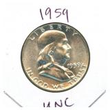 1959 Franklin Uncirculated Silver Half Dollar