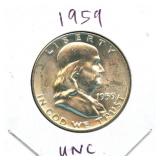 1959 Franklin Uncirculated Silver Half Dollar