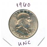 1960 Franklin Uncirculated Silver Half Dollar