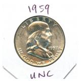 1959 Franklin Uncirculated Silver Half Dollar