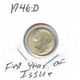 1946-D Roosevelt Silver Dime - First Year of