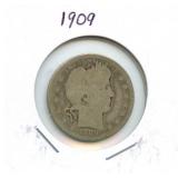 1909 Barber Silver Quarter