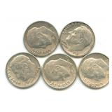 (5) Roosevelt Silver Dimes
