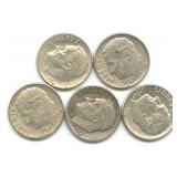 (5) Roosevelt Silver Dimes