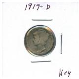 1919-D Mercury Silver Dime
