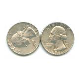 (2) 1964-D Washington Silver Quarters