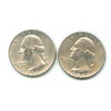 (2) 1964-D Washington Silver Quarters