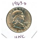 1963-D Franklin Uncirculated Silver Half Dollar