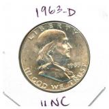 1963-D Franklin Uncirculated Silver Half Dollar