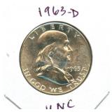 1963-D Franklin Uncirculated Silver Half Dollar
