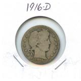 1916-D Barber Silver Quarter