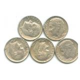 (5) Roosevelt Silver Dimes
