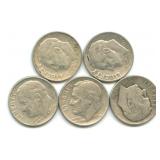 (5) Roosevelt Silver Dimes