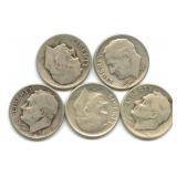 (5) Roosevelt Silver Dimes