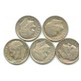 (5) Roosevelt Silver Dimes