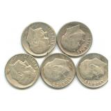 (5) Roosevelt Silver Dimes