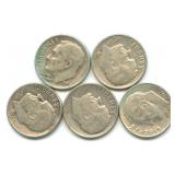 (5) Roosevelt Silver Dimes