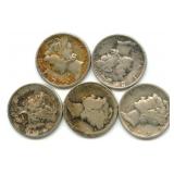 (5) Mercury Silver Dimes