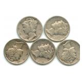 (5) Mercury Silver Dimes