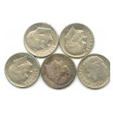 (5) Roosevelt Silver Dimes