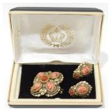 Vintage Miracle Coral Speckled Cabochon Brooch &