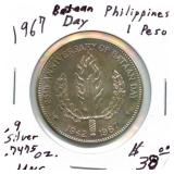 1967 Philippines Silver 1 Peso - 90% Silver, 23.4