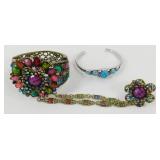 Silver Bracelet with Faux Stones, Unmarked